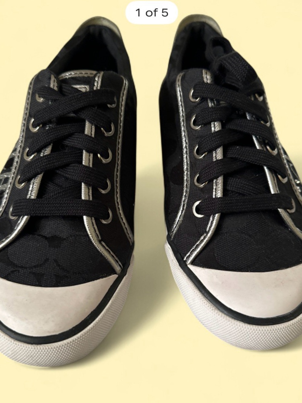 Coach Black Canvas Low-Top Sneakers with White Toe